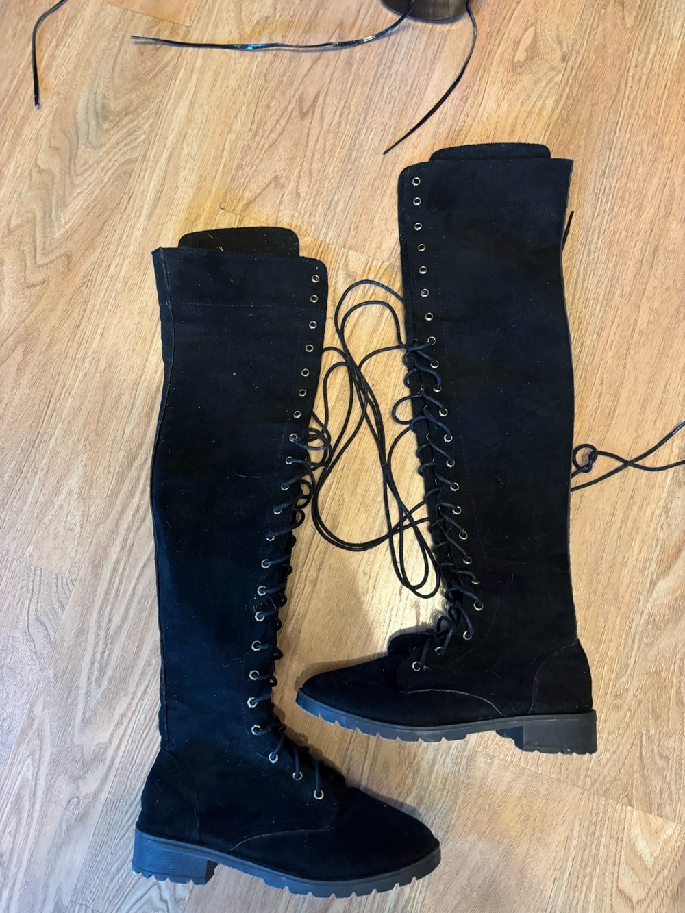 Black Lace-Up Over-the-Knee Boots - Women's Stylish Riding Boots